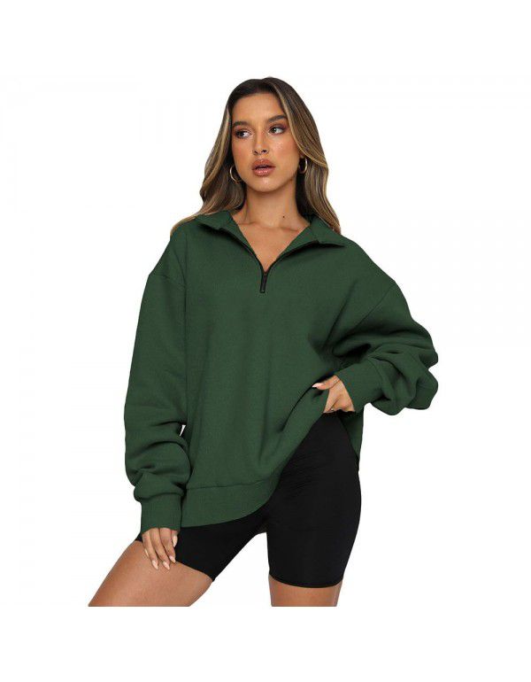 Shiying Zipper Polo Large Sweater Women's Solid Loose Versatile Top 25311969