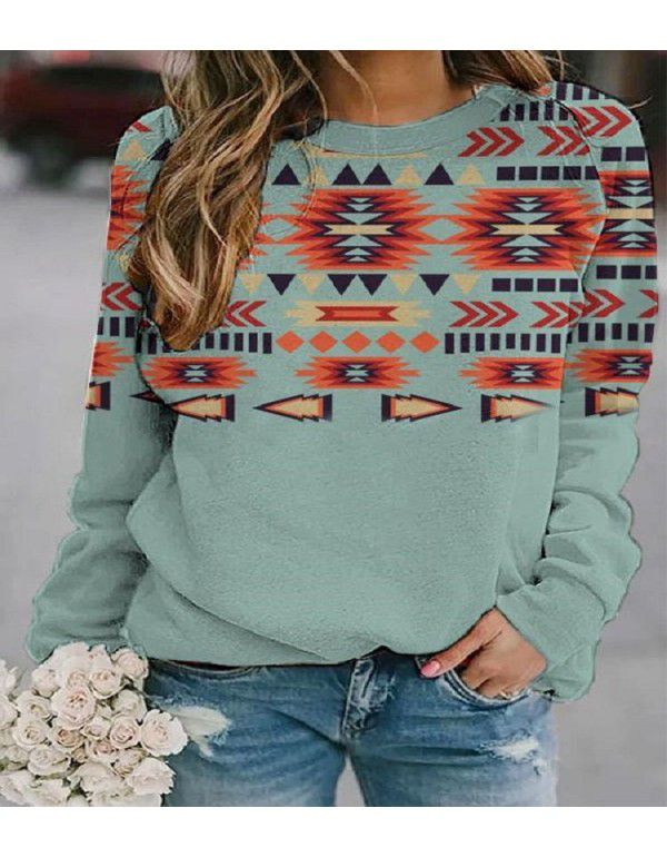 European and American New Women's Retro Western Ethnic Geometric Printing Women's Sweater