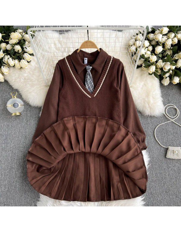 Jk uniform autumn and winter wear with reduced age college style pleated skirt wear knitted vest two-piece suit dress 