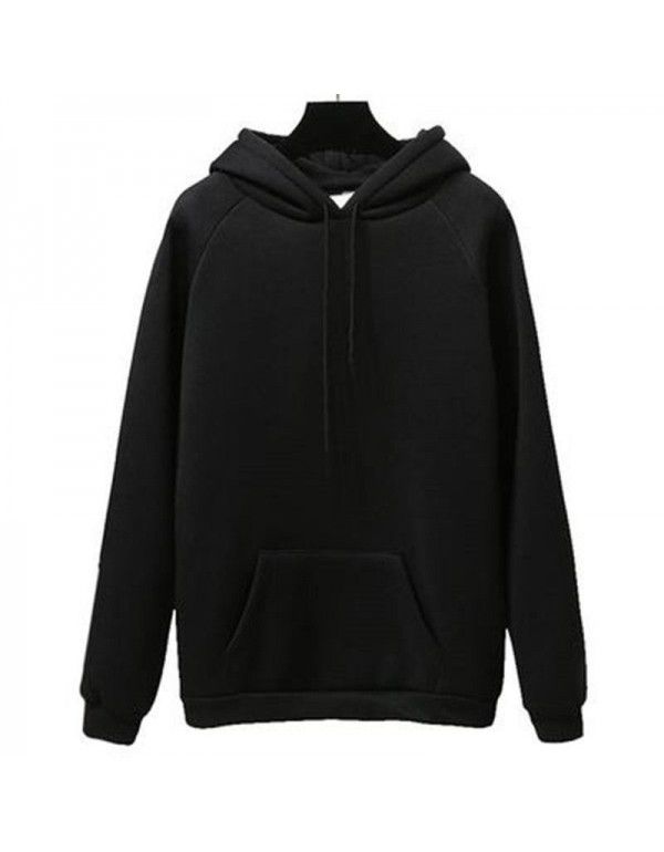 Autumn and Winter New Loose Top Korean Solid Color Plush Thickened Hooded Sweater Women