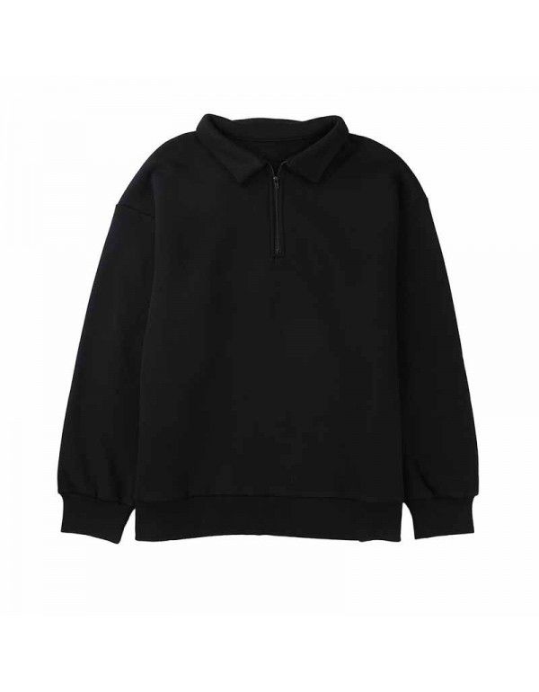 Shiying Zipper Polo Large Sweater Women's Solid Loose Versatile Top 25311969