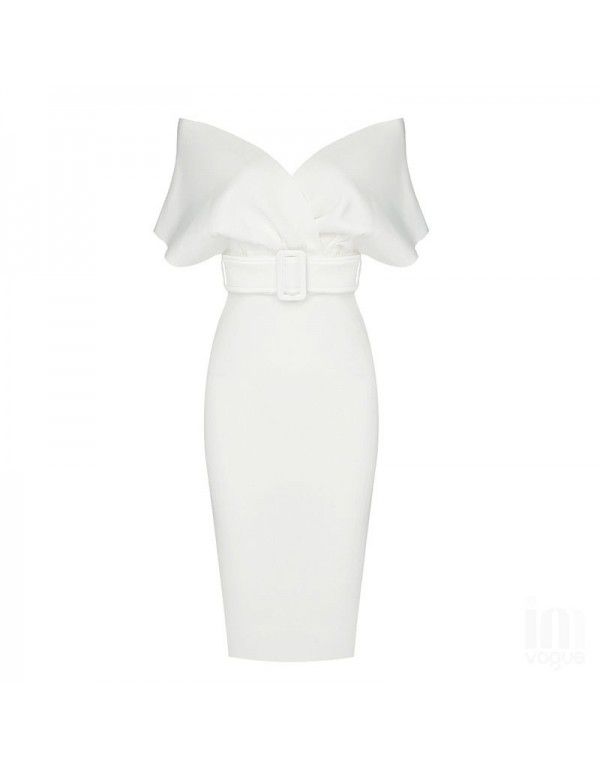 European and American women's one-shoulder chest wrapped high waist solid color bandage dress 