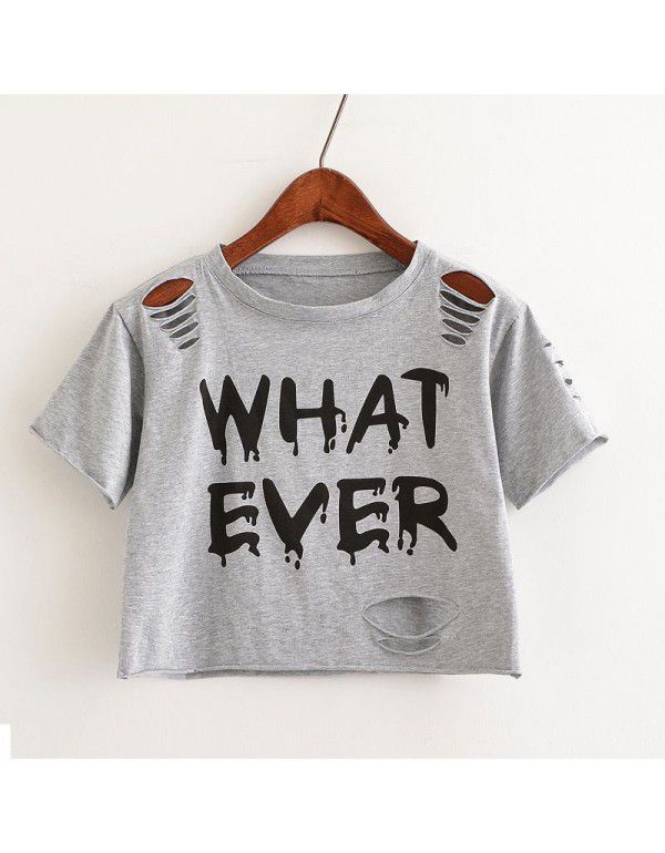 New summer women's wear European and American style short round neck cover with holes in the head, letter printing short sleeve T-shirt for women 