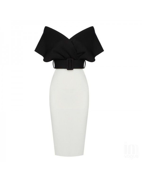 European and American women's one-shoulder chest wrapped high waist solid color bandage dress 