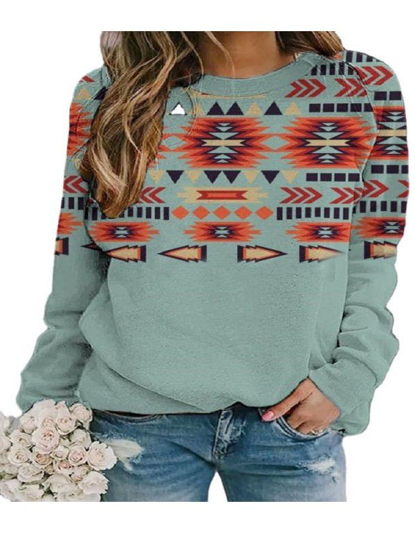 European and American New Women's Retro Western Ethnic Geometric Printing Women's Sweater