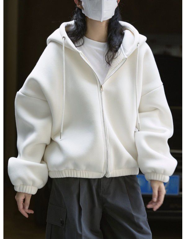 Early Spring New Air Sense Hooded Drawstring Sweater Design Sense Korean Sporty Loose Thickened Casual Coat Women