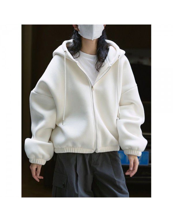 Early Spring New Air Sense Hooded Drawstring Sweater Design Sense Korean Sporty Loose Thickened Casual Coat Women
