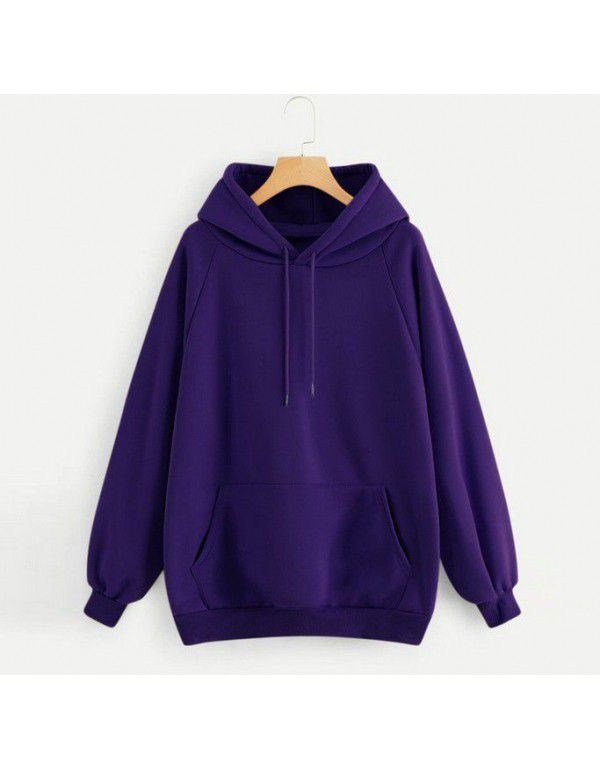 Autumn and Winter New Loose Top Korean Solid Color Plush Thickened Hooded Sweater Women