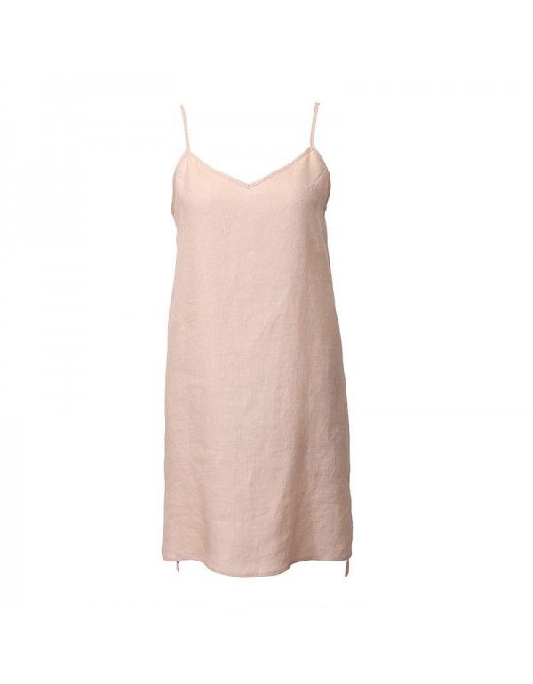 Pure linen suspender skirt European and American style women's casual home vest dress can be worn externally