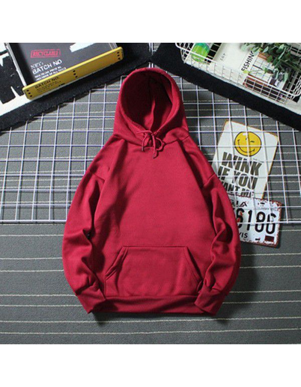 Autumn and Winter New Loose Top Korean Solid Color Plush Thickened Hooded Sweater Women