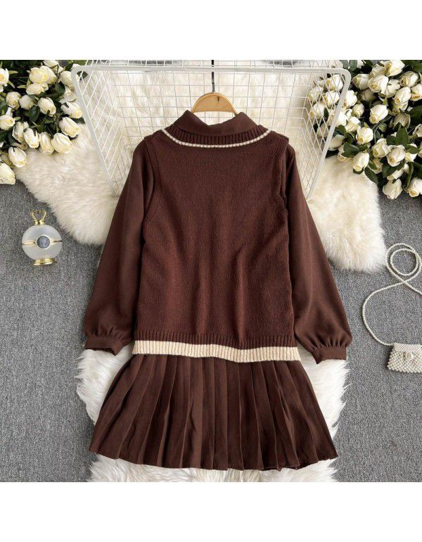 Jk uniform autumn and winter wear with reduced age college style pleated skirt wear knitted vest two-piece suit dress 