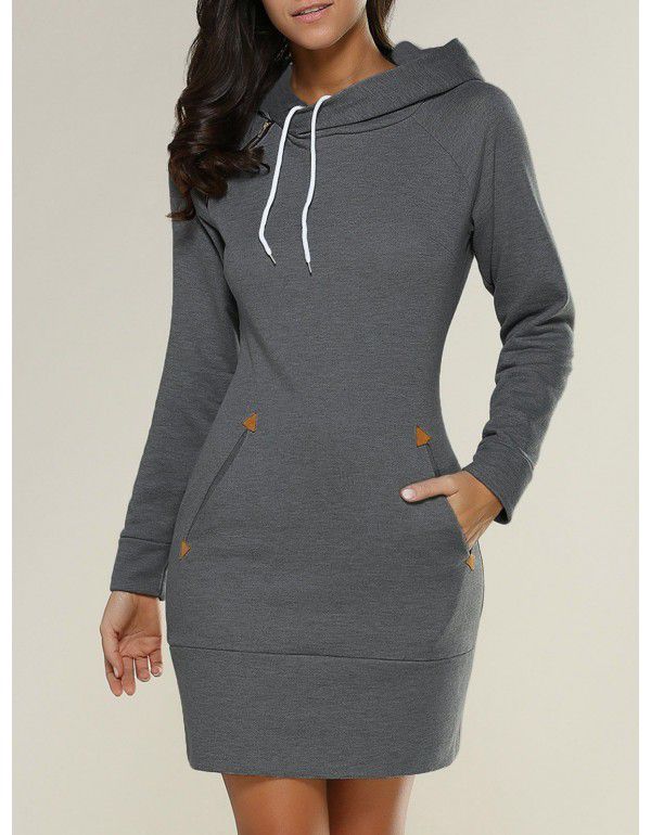 European and American hooded high neck long sleeve sweater dress