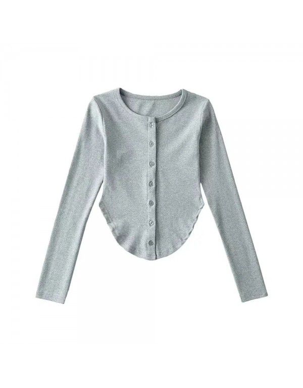 Long-sleeve T-shirt at the hem Women's pure lust design sense Slim fit and thin bottom shirt top 