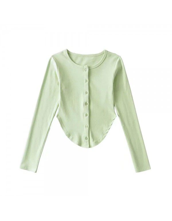 Long-sleeve T-shirt at the hem Women's pure lust design sense Slim fit and thin bottom shirt top 