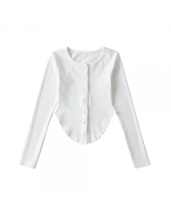 Long-sleeve T-shirt at the hem Women's pure lust design sense Slim fit and thin bottom shirt top 