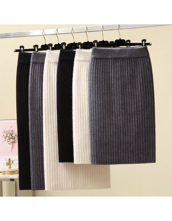 Thickened Split Knitted Halfskirt Wrapped Hip One Step Dress Women's Mid Length Autumn Winter New Long Dress Woolen Skirt 