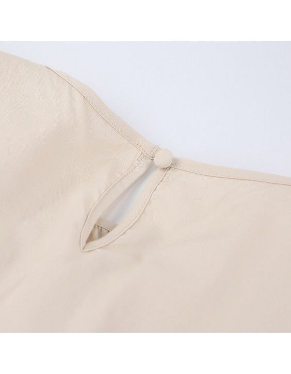 Summer New Lace Cut Out Design Short Sleeve Bubble Sleeve Round Neck Pleated Women's Long Dress Summer