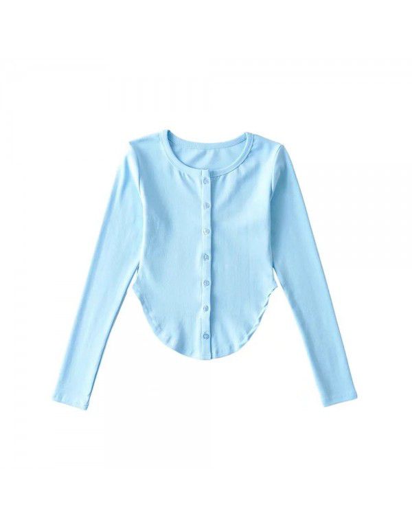 Long-sleeve T-shirt at the hem Women's pure lust design sense Slim fit and thin bottom shirt top 