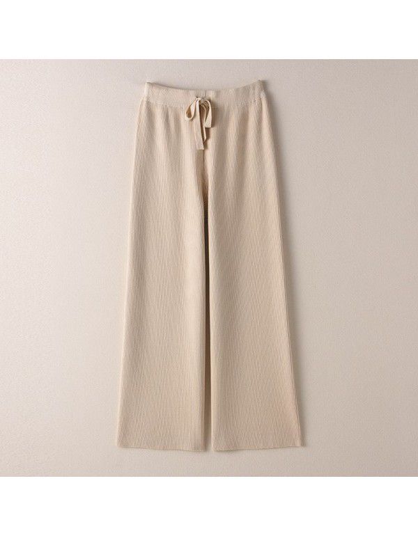 Thickened warm knitted wide leg trousers for women with high waist elastic drape straight leg trousers for small men's floor mops casual leggings 