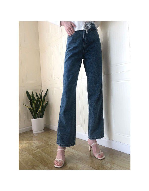 Spring/Summer New Pants Women's Curled Straight Leg Jeans High Waist Loose Autumn/Winter Slim Wide Leg Pants