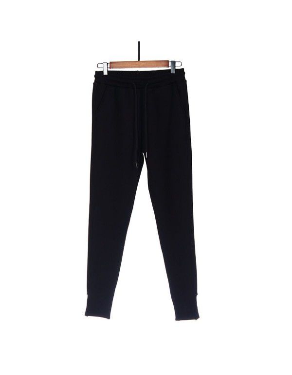 Women's winter plush thickened elastic waist high waist cotton warm casual sports pants side leg pants radish pants 