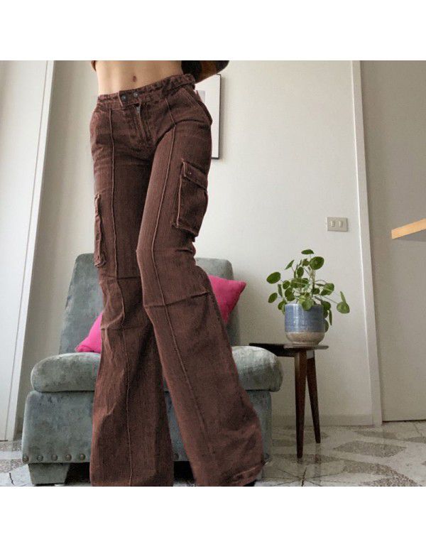 Spicy Girl Style Multi Pocket Slim Slim Slim High Waist Jeans Girl