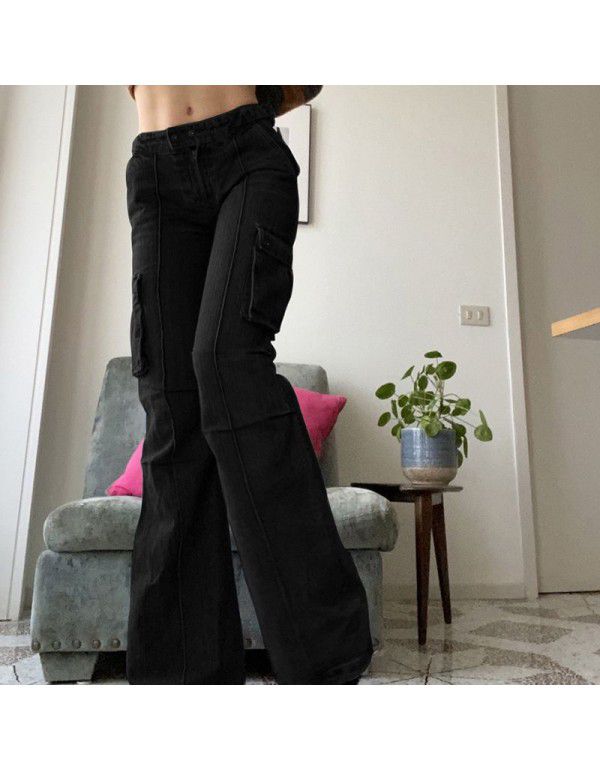Spicy Girl Style Multi Pocket Slim Slim Slim High Waist Jeans Girl
