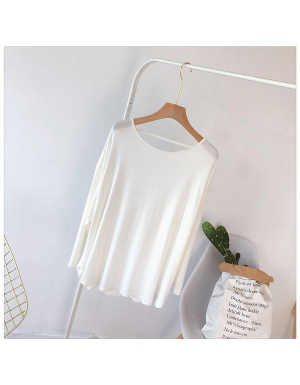 Modal sexy backless long-sleeved T-shirt women's loose large Korean autumn dress solid color draping lazy dance dress 