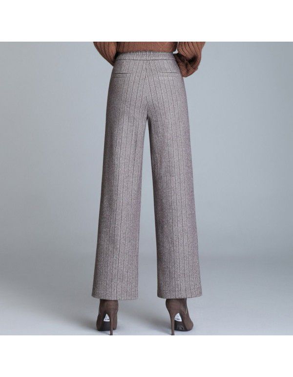 Woven wide leg pants Women's new fashion high waist pants Elegant temperament Mother's winter thick loose pants 