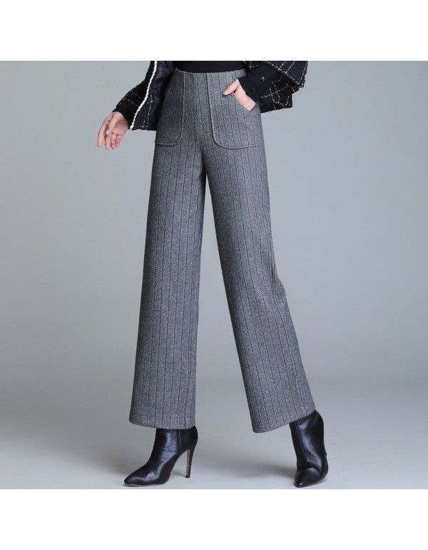 Woven wide leg pants Women's new fashion high waist pants Elegant temperament Mother's winter thick loose pants 