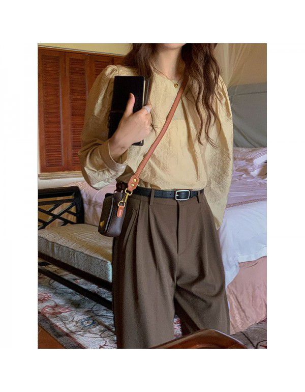 Women's high waist casual pants Women's design sense folding wide leg pants