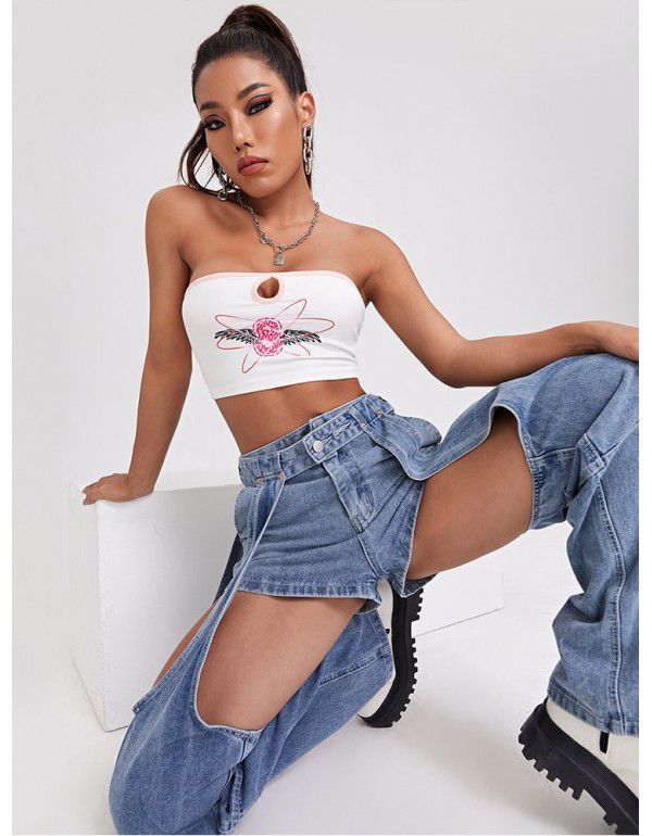 Street Jeans Women's Straight Barrel Perforated Pants