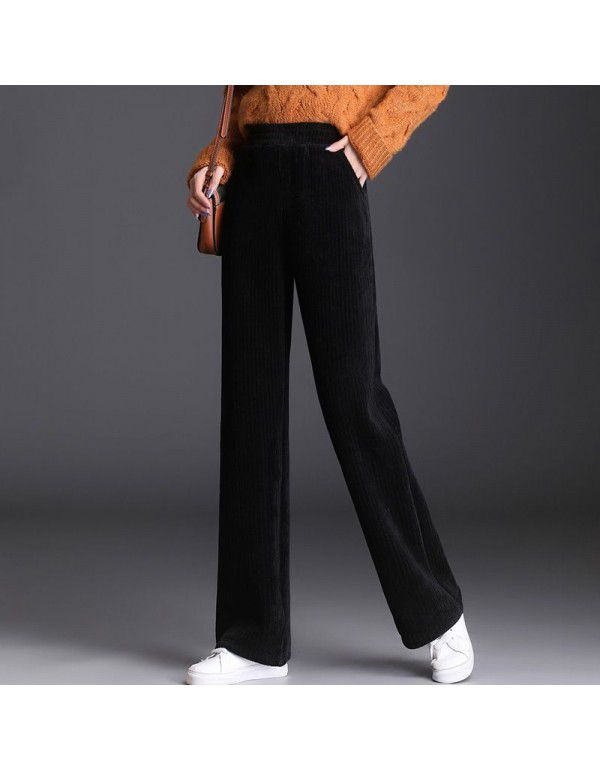 Source straight cut chenille wide leg pants women's winter plush thickened extra-thick draping loose straight tube casual pants 
