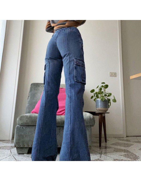Spicy Girl Style Multi Pocket Slim Slim Slim High Waist Jeans Girl
