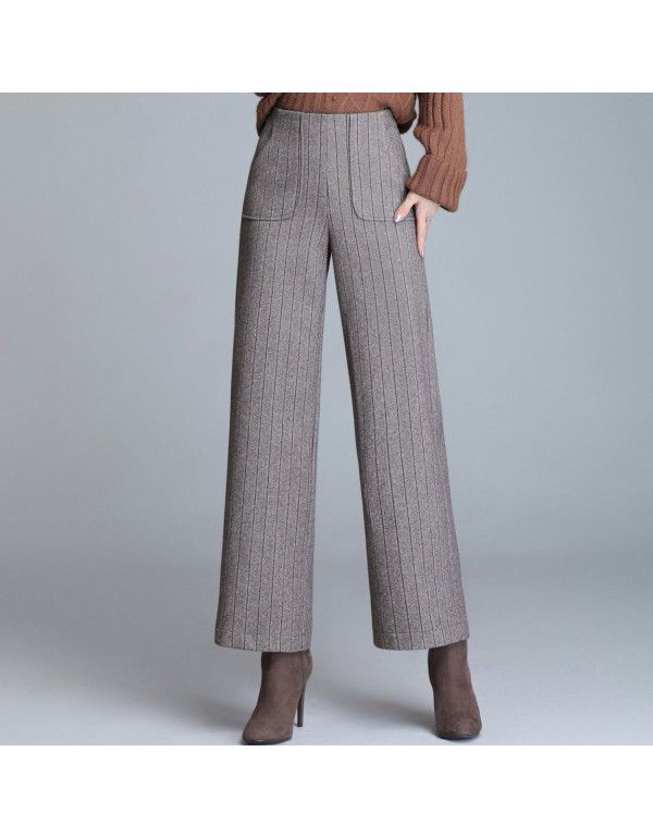 Woven wide leg pants Women's new fashion high waist pants Elegant temperament Mother's winter thick loose pants 