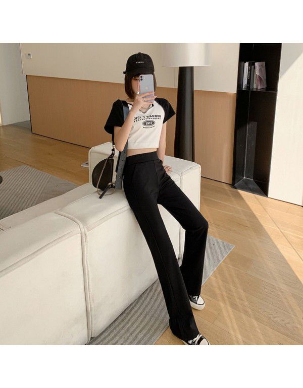Spring Women's Brocade Cotton Soft Cool Micro Flare Long Mop Floor Flare Pants Casual Women's Pants