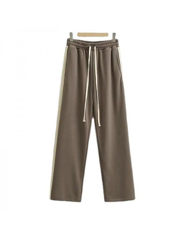 Side contrast color parallel bar guard pants Women's drawstring loose wide leg pants High waist slim casual pants Jazz dance pants 