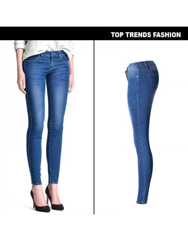Women's low waist slim elastic denim leggings Irregular cat must have large size 