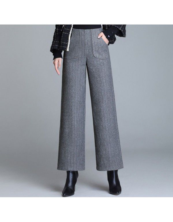 Woven wide leg pants Women's new fashion high waist pants Elegant temperament Mother's winter thick loose pants 