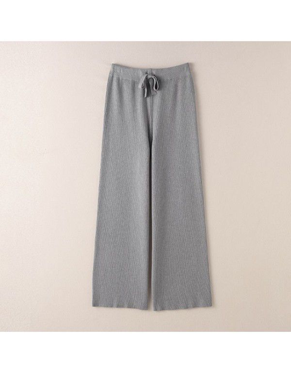 Thickened warm knitted wide leg trousers for women with high waist elastic drape straight leg trousers for small men's floor mops casual leggings 