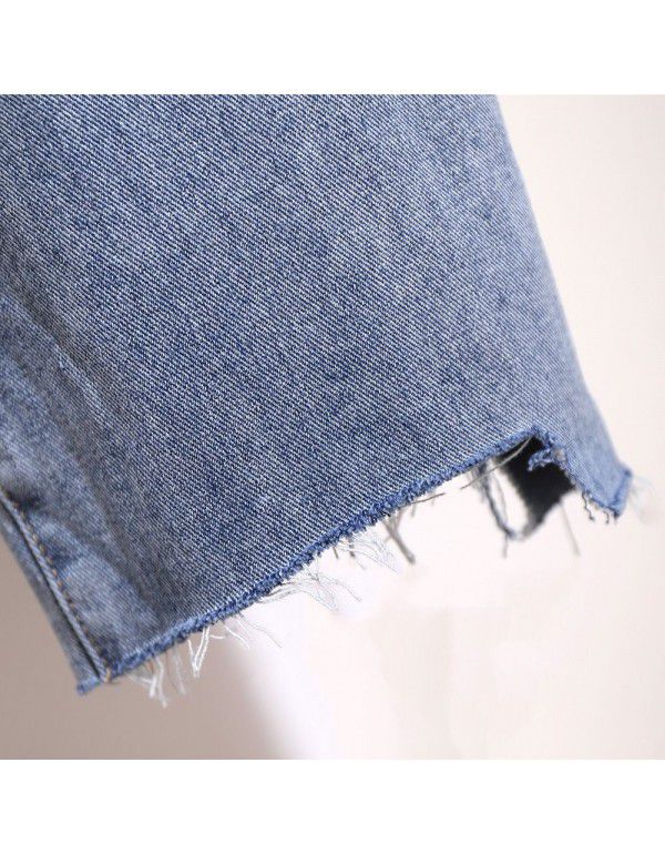 Spring New Broken Hole Denim Pants Straight Leg Wide Leg Casual Women's Pants