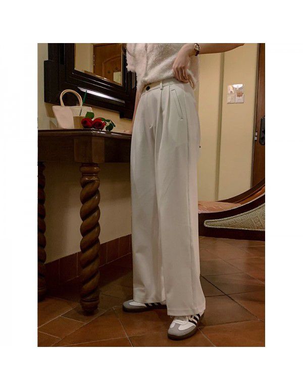Women's high waist casual pants Women's design sense folding wide leg pants
