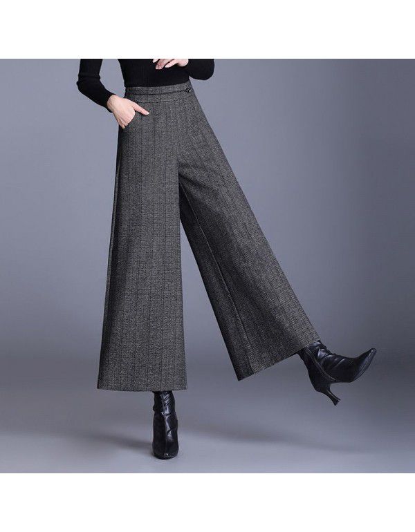 Warm woolen wide leg pants fashion new style big swing pants autumn and winter new women's casual pants high waist temperament skirt pants 