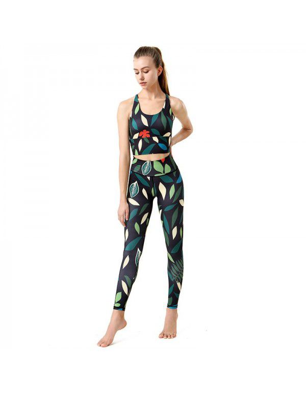 New Yoga Set European and American Quick Dried Sports Tank Top Printed Yoga Pants Women's Cross Border Fitness Clothes Yoga Clothes