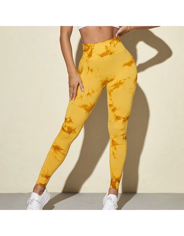 New Fitness Sports Honey Peach Hip Lift High Waist Tight Fit Tie Dye Yoga Pants Pants
