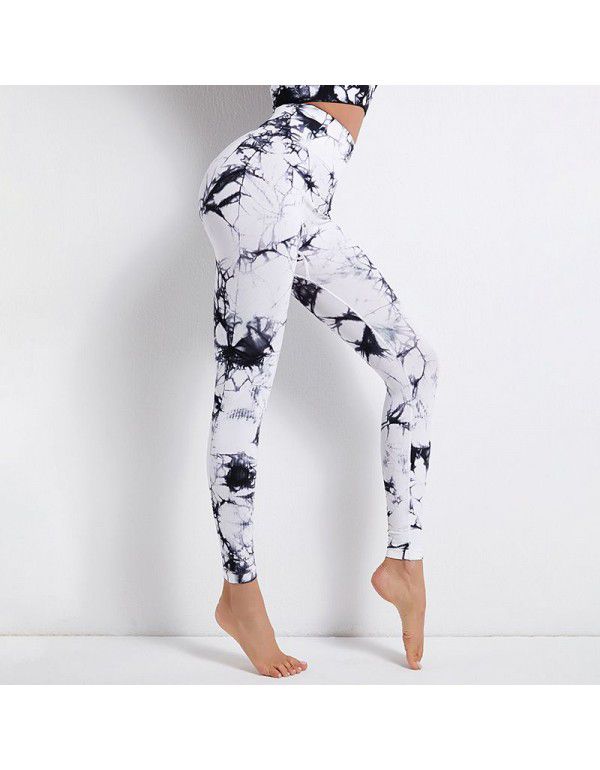 Seamless sports yoga pants Women's tie-dyed high waist and hip lifting running fitness pants Large tights in Europe and America 