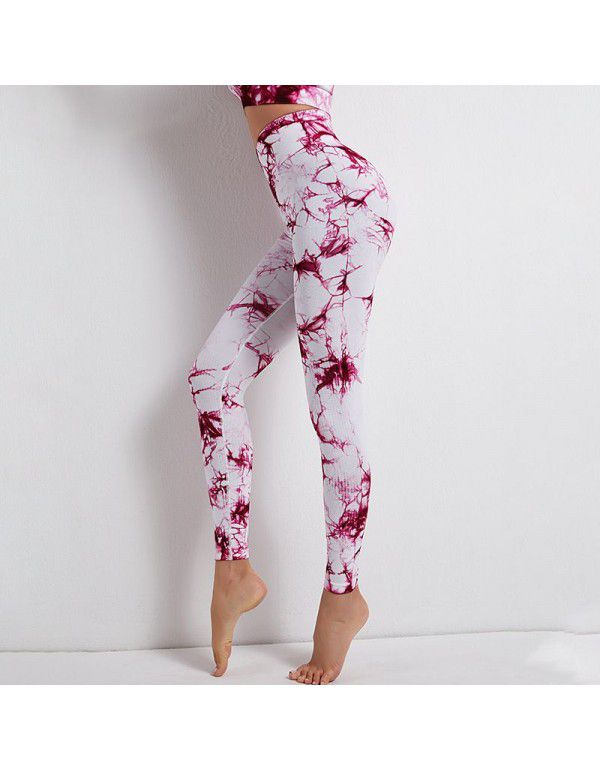 Seamless sports yoga pants Women's tie-dyed high waist and hip lifting running fitness pants Large tights in Europe and America 