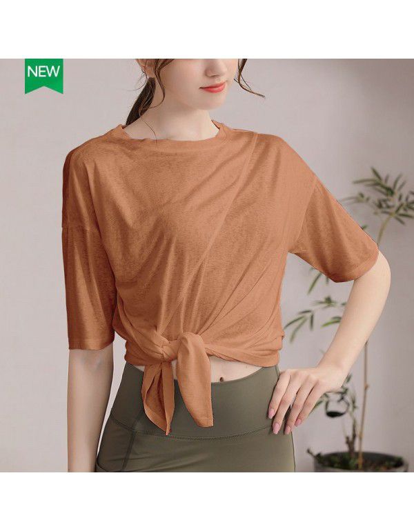 Yoga suit women's summer short-sleeved fitness top blouse loose and thin running Pilates professional training sports T-shirt 