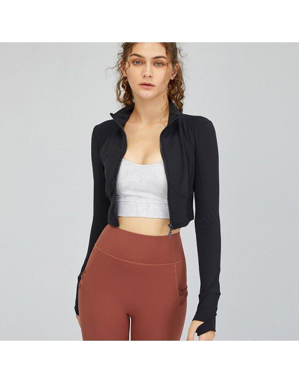 The same autumn nude high neck zipper slimming yoga suit fitness sports women's yoga jacket 