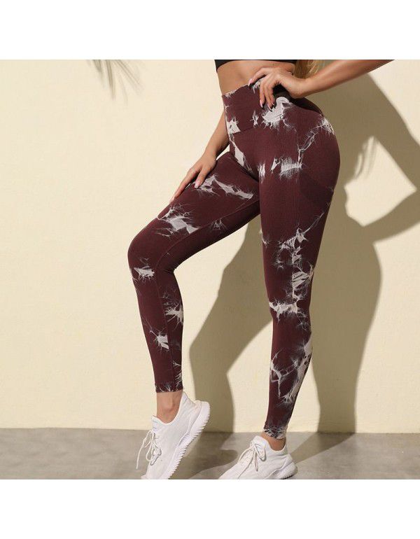 New Fitness Sports Honey Peach Hip Lift High Waist Tight Fit Tie Dye Yoga Pants Pants